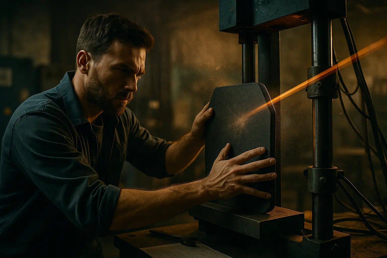 тестировщик устанавливает бронепанель на установку